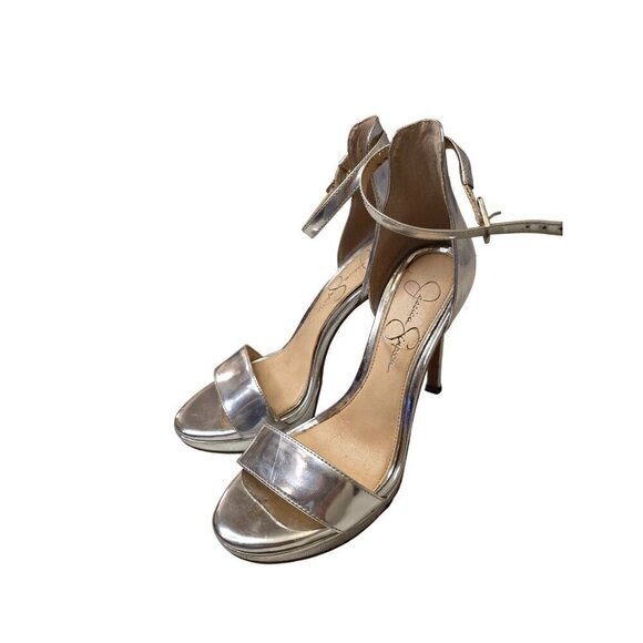 Silver Stiletto Heels Open Toe Ankle Strap Sandals Womens Size 7.5 - Picture 3 of 14